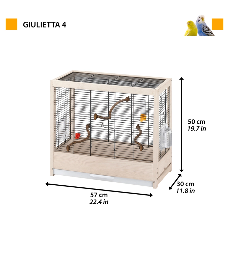 GABBIA PER UCCELLI "GIULIETTA 4" IN LEGNO , 57X30X50 CM - FERPLAST
