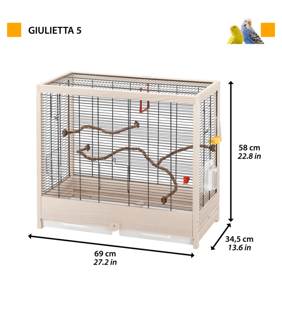 GABBIA PER UCCELLI "GIULIETTA 5" IN LEGNO , 69X34,5X58 CM - FERPLAST