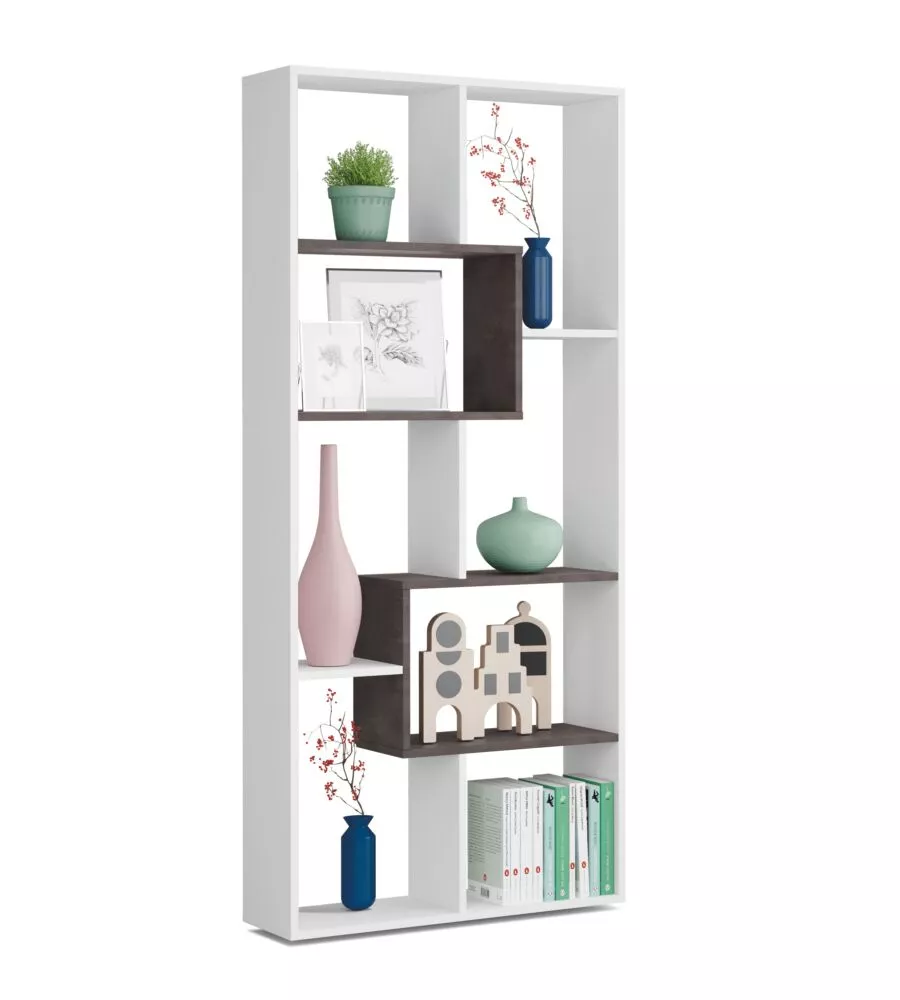 LIBRERIA MULTIPOSIZIONE CON 8 SCOMPARTI COLORE BIANCO E OSSIDO