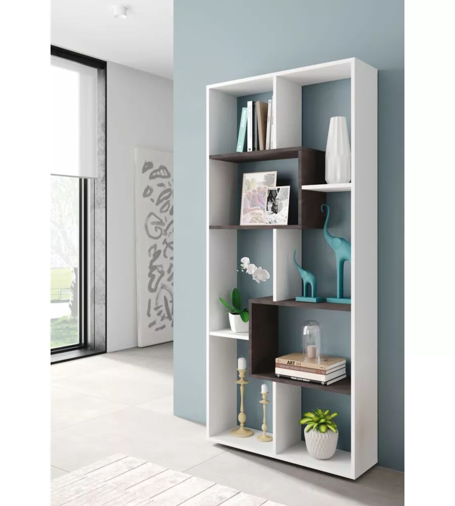 LIBRERIA MULTIPOSIZIONE CON 8 SCOMPARTI COLORE BIANCO E OSSIDO