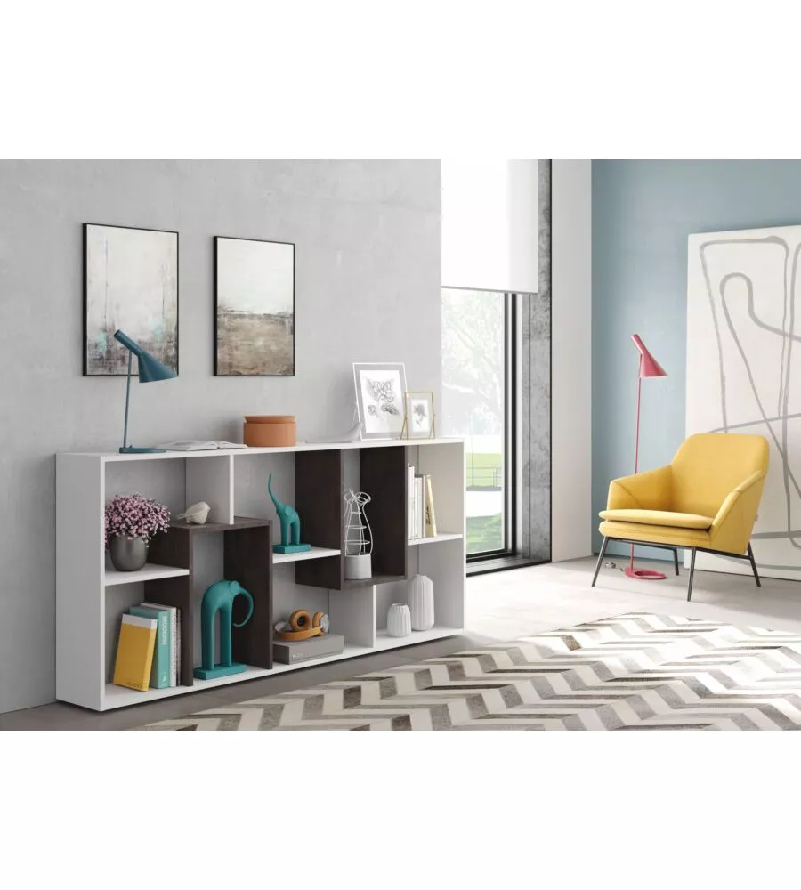 LIBRERIA MULTIPOSIZIONE CON 8 SCOMPARTI COLORE BIANCO E OSSIDO