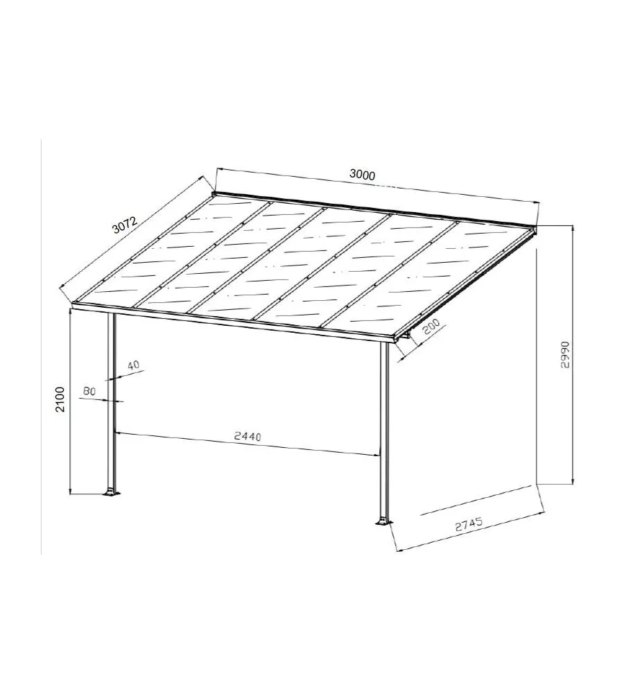 PERGOLA ADDOSSATA DA ESTERNO EUROGARDEN "MEMPHIS" IN ALLUMINIO 303X295X305 CM