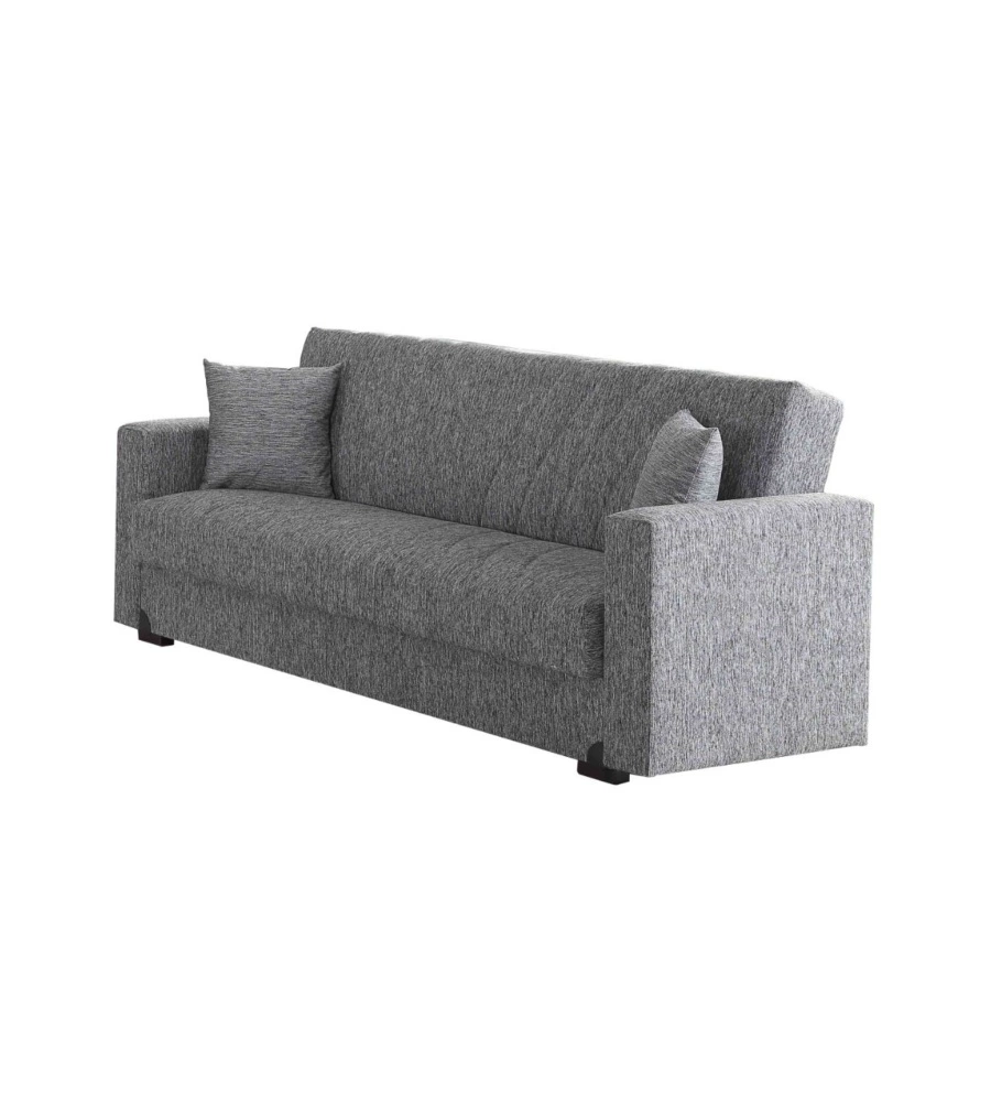DIVANO LETTO "MALI" 3 POSTI IN TESSUTO GRIGIO CON CASSETTONE, 212X74X83 CM