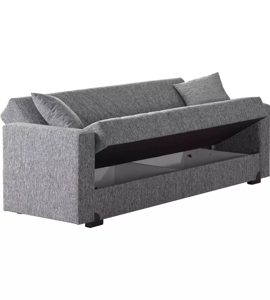 DIVANO LETTO "MALI" 3 POSTI IN TESSUTO GRIGIO CON CASSETTONE, 212X74X83 CM