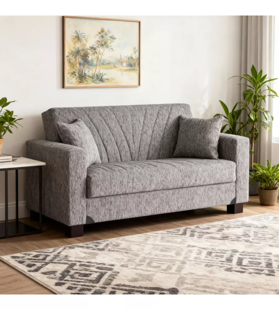 DIVANO LETTO "MALI" 2 POSTI CON CASSETTONE IN TESSUTO GRIGIO, 152x74x83 CM