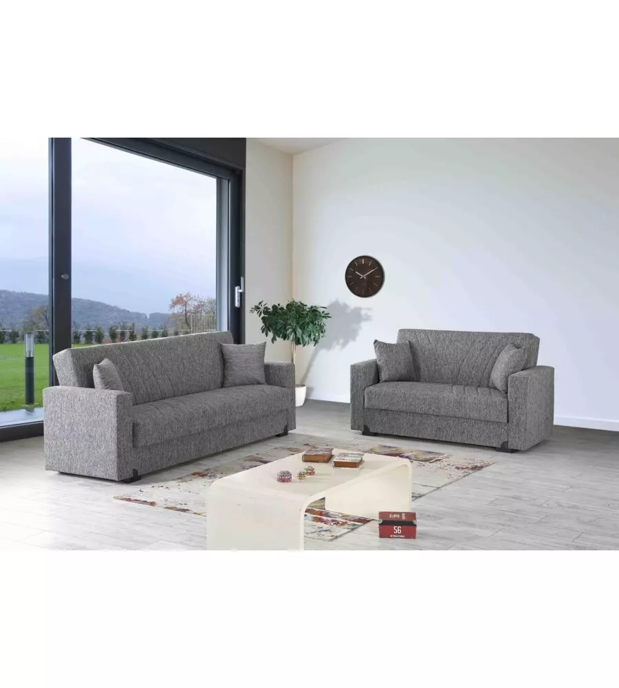 DIVANO LETTO "MALI" 2 POSTI CON CASSETTONE IN TESSUTO GRIGIO, 152x74x83 CM