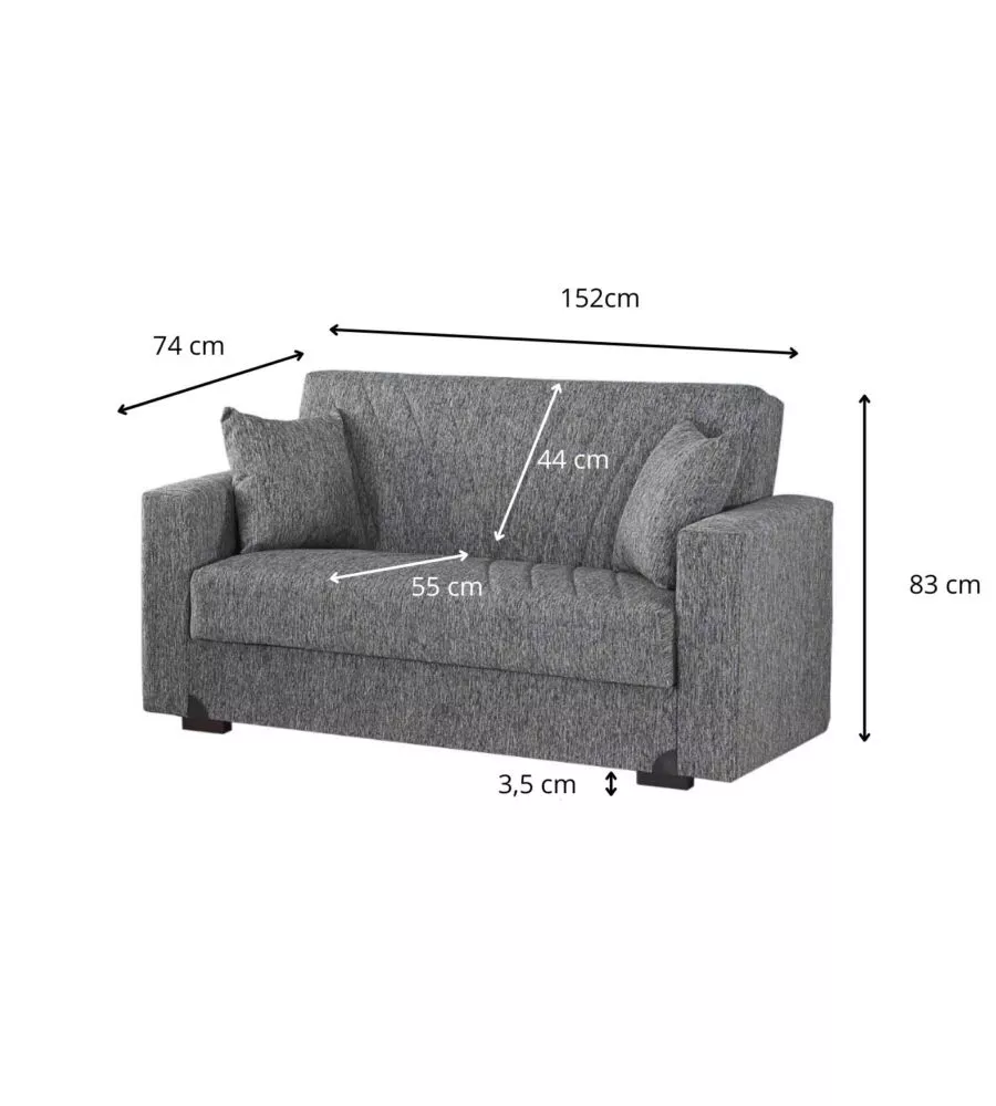 DIVANO LETTO "MALI" 2 POSTI CON CASSETTONE IN TESSUTO GRIGIO, 152x74x83 CM