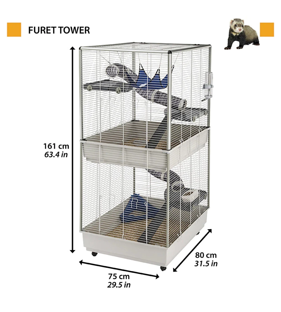GABBIA PER FURETTI SU DUE PIANI "TOWER", 75X80X161 CM - FERPLAST