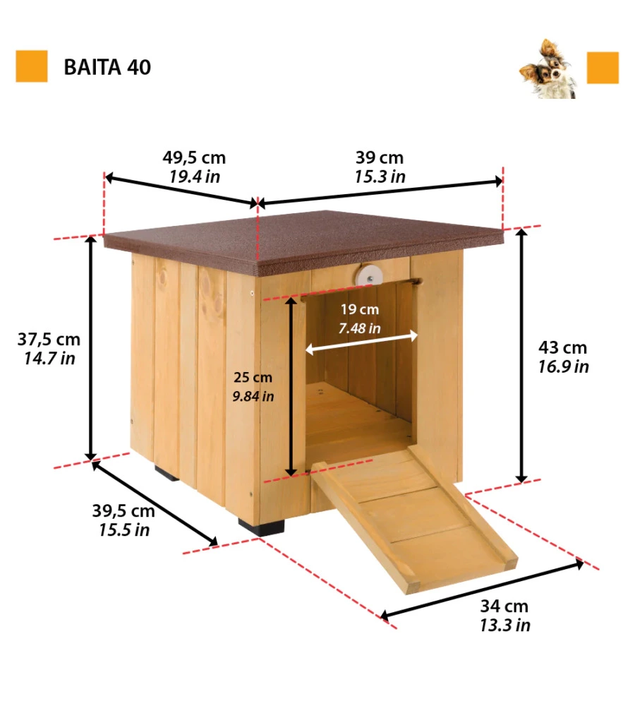 CUCCIA PER CANI DA ESTERNO "BAITA 40" IN LEGNO, 39X50X43 CM - FERPLAST
