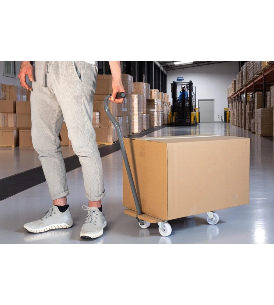 CARRELLO TRASPORTO PIEGHEVOLE EASY SYSTEM CON MANICO E RUOTE PIVOTANTI IN LEGNO PORTATA 200 KG 58X29X1,8 CM