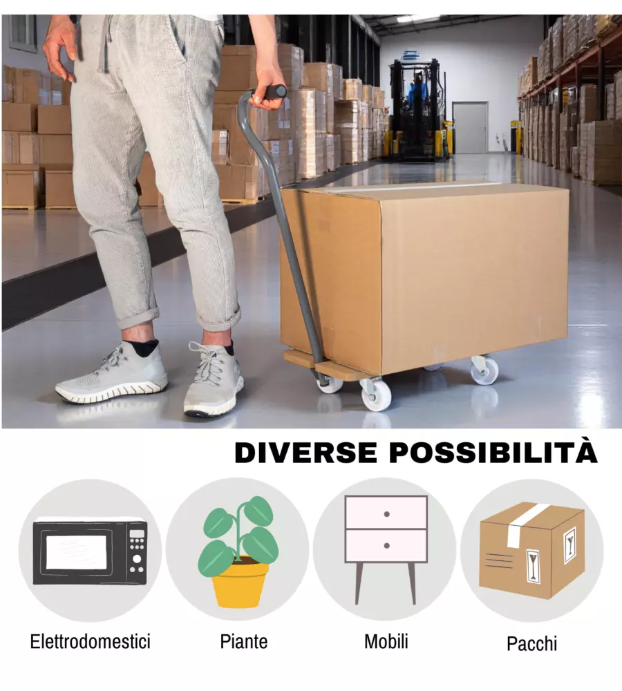 CARRELLO TRASPORTO PIEGHEVOLE EASY SYSTEM CON MANICO E RUOTE PIVOTANTI IN LEGNO PORTATA 200 KG 58X29X1,8 CM