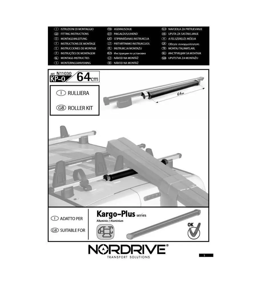 RULLO POSTERIORE PER BARRE KARGO - 64 CM  N11030