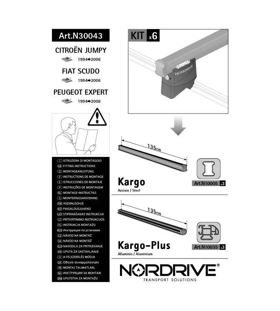 KIT ATTACCHI PER BARRE AUTO PORTATUTTO CITROEN JUMPY PEUGEOT EXPERT FIAT SC  N30043