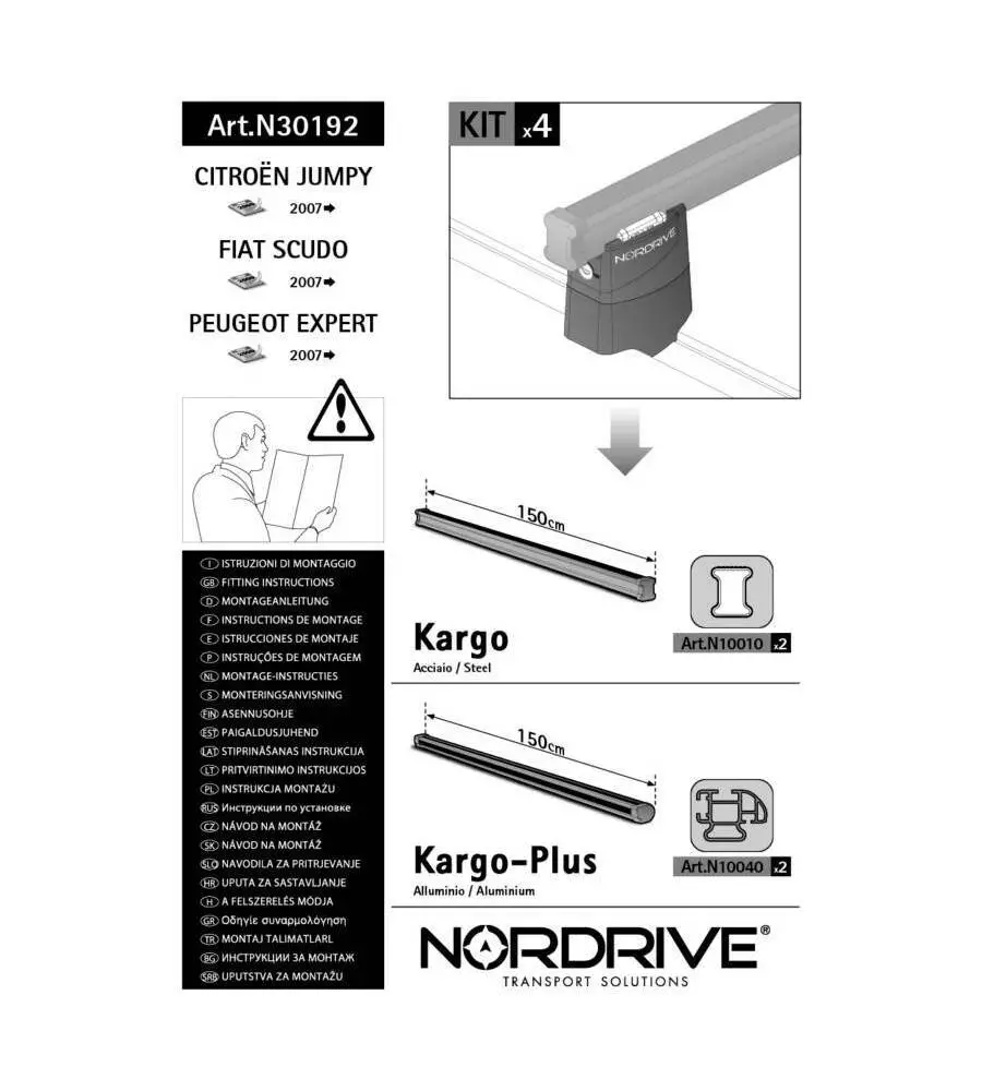 KIT ATTACCHI PER BARRE AUTO PORTATUTTO FIAT SCUDO PEUGEOT EXPERT CITROEN JU  N30192
