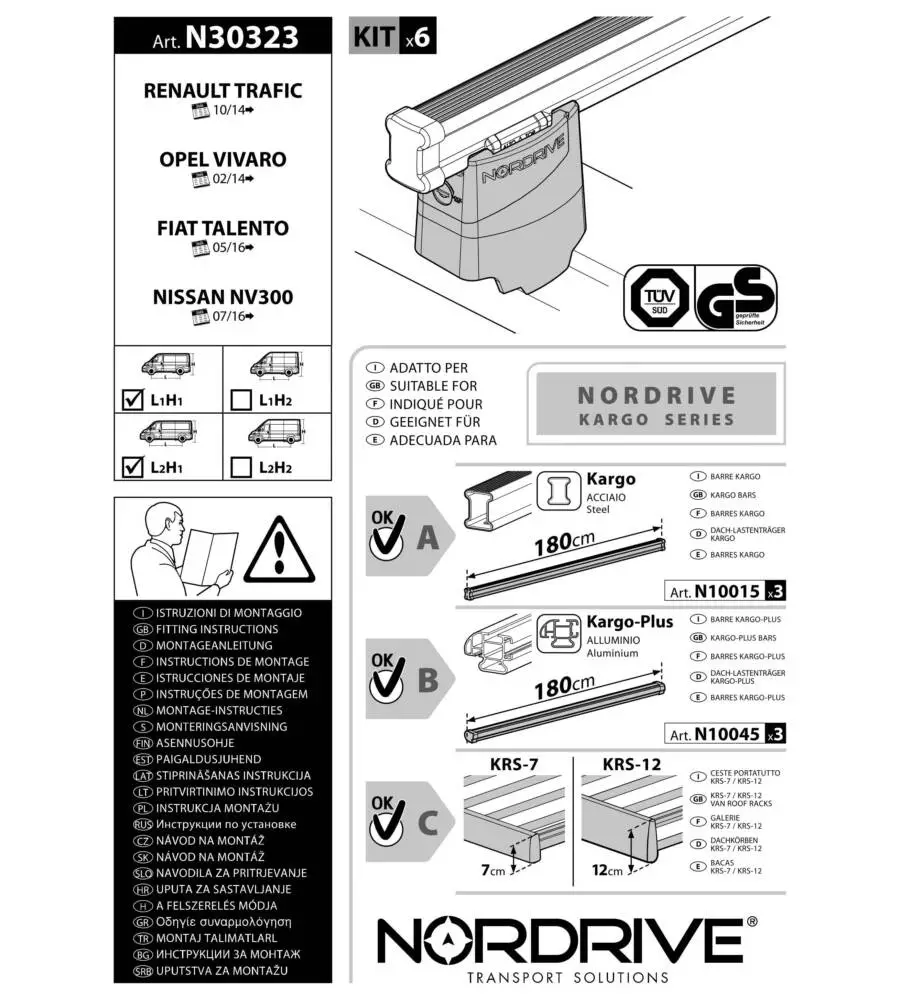 KIT ATTACCHI PER BARRE AUTO PORTATUTTO RENAULT TRAFIC OPEL VIVARO 14 FIAT  N30323
