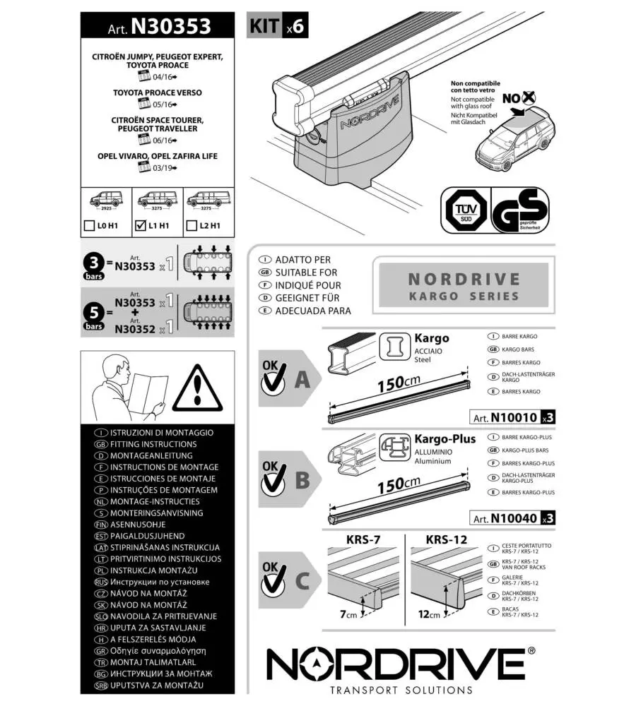 KIT ATTACCHI PER BARRE AUTO PORTATUTTO CITROEN JUMPY 16 3 BARRE  N30353