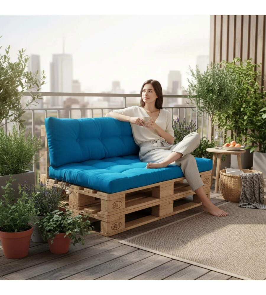 CUSCINO SCHIENALE EUROGARDEN PER DIVANO PALLET IN TESSUTO TURCHESE 120X40X10 CM