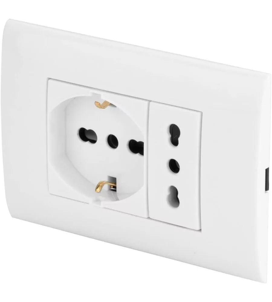 PLACCA PREMONTATA POLY POOL CON FRUTTO PRESA BIVALENTE E FRUTTO PRESA PLURISTANDARD
