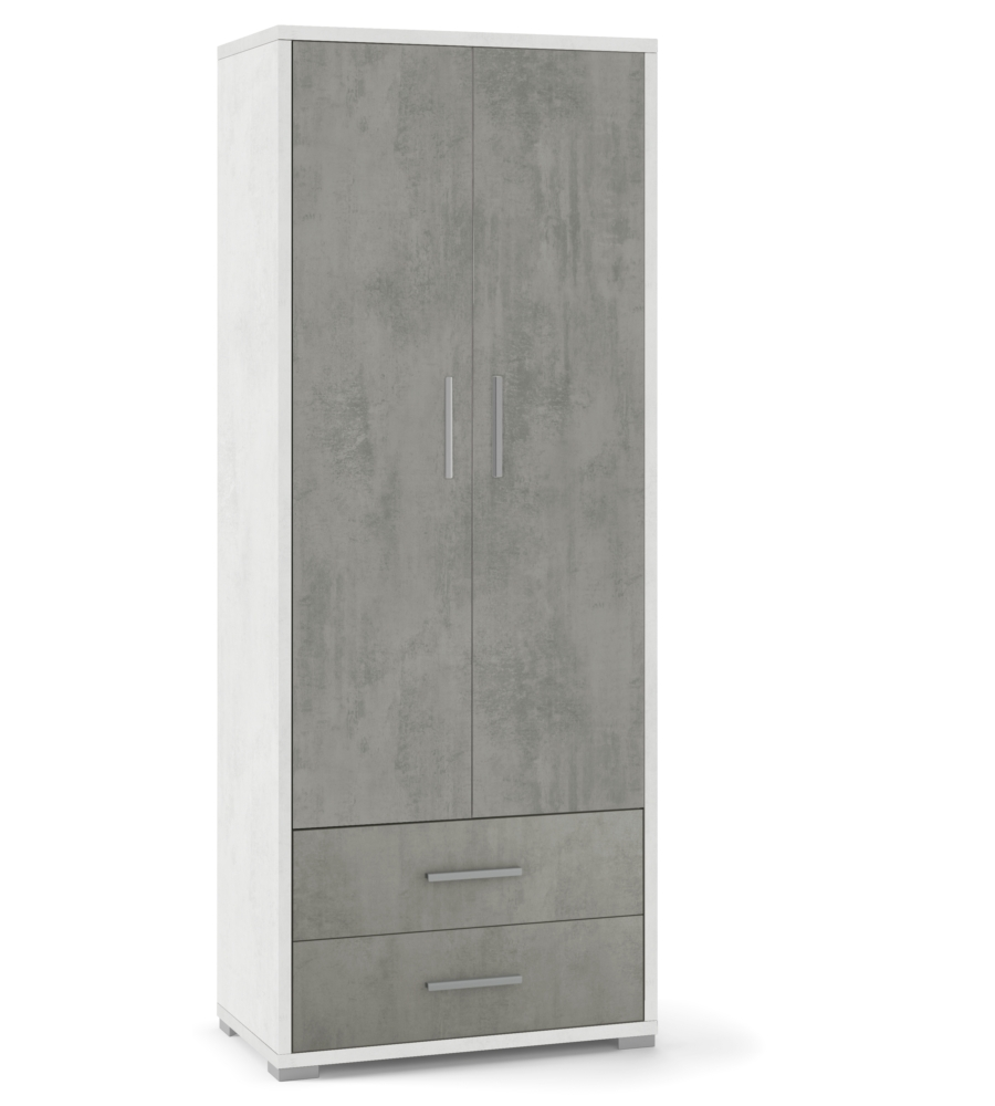 ARMADIO 2 ANTE E  2 CASSETTI OSSIDO BIANCO E CEMENTO,  71X41X182 CM