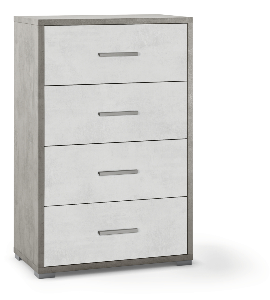 CASSETTIERA 4 CASSETTI BIANCO E CEMENTO, 71X110X41 CM