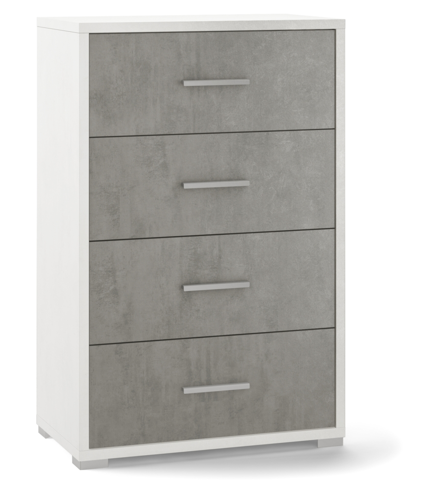 CASSETTIERA 4 CASSETTI CEMENTO E BIANCO, 71X110X41 CM