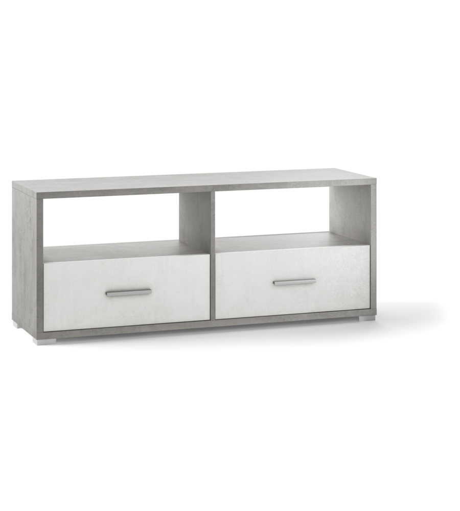 MOBILE 2 CASSETTI BIANCO E CEMENTO, 139X57X41 CM