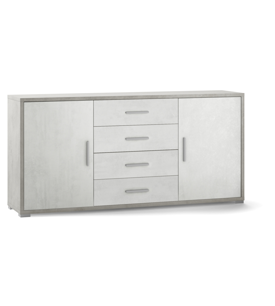 MOBILE 2 ANTE 4 CASSETTI BIANCO E CEMENTO, 174X84X41 CM