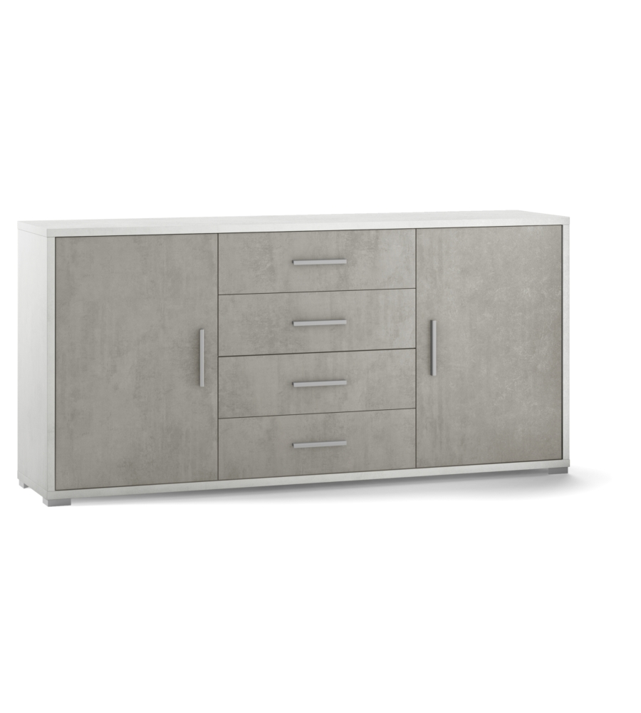 MOBILE 2 ANTE 4 CASSETTI CEMENTO E BIANCO, 174X84X41 CM