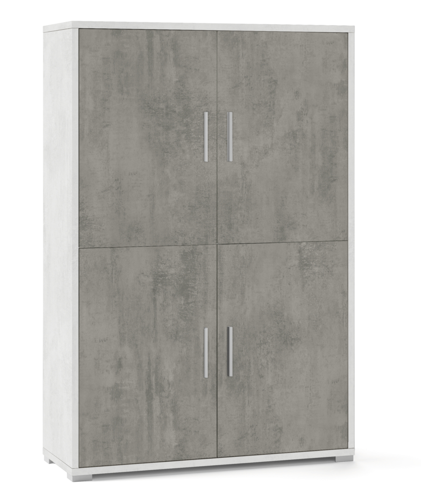 MOBILE 4 ANTE OSSIDO BIANCO E CEMENTO, 108X41X161 CM