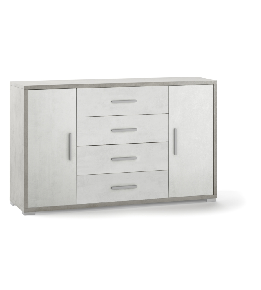 MOBILE 2 ANTE 4 CASSETTI BIANCO E CEMENTO, 137X84X41 CM