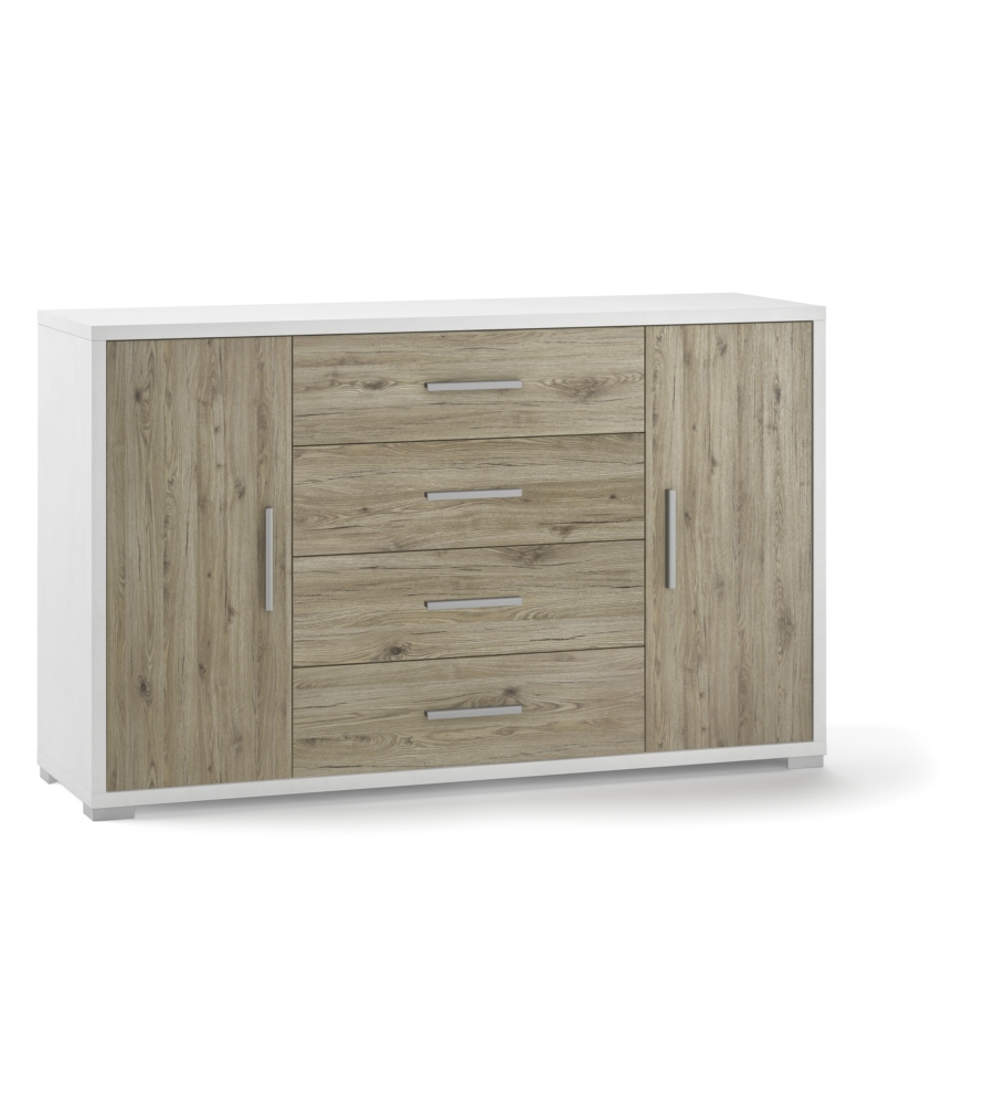 MOBILE 2 ANTE 4 CASSETTI BIANCO E ROVERE 137X84X41 CM