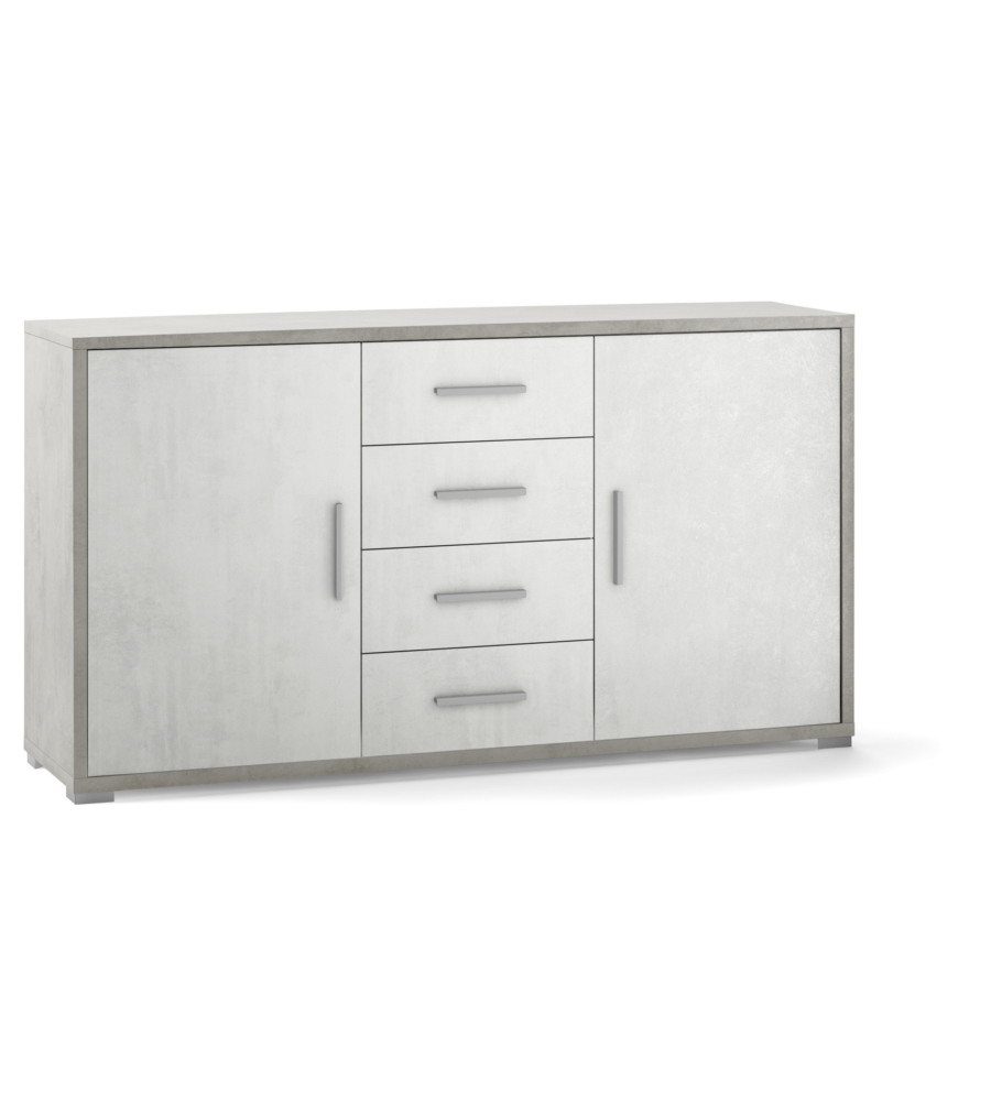 MOBILE 2 ANTE 4 CASSETTI CEMENTO E BIANCO, 154X84X41 CM