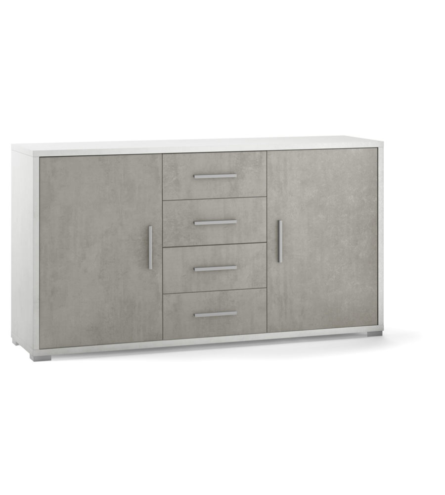 MOBILE 2 ANTE 4 CASSETTI CEMENTO E BIANCO, 154X84X41 CM