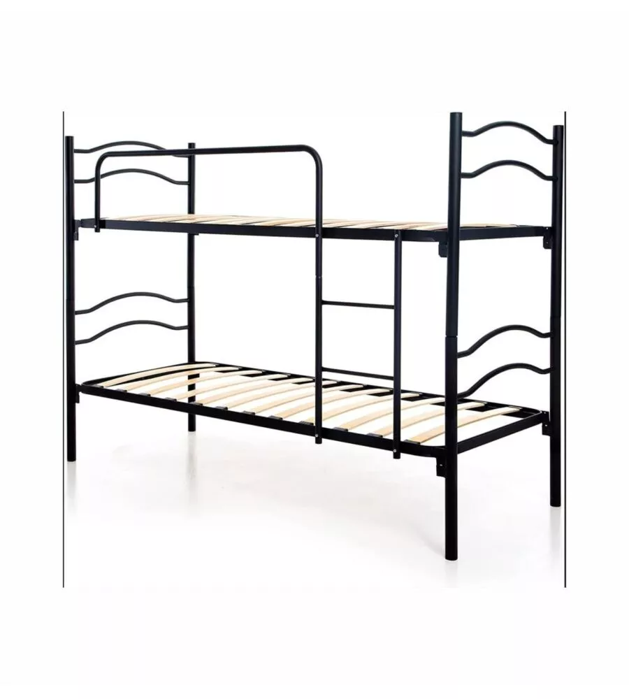 LETTO A CASTELLO CON RETE A DOGHE 2 CUSCINI E 2 MATERASSI, 203X145,5X83 CM