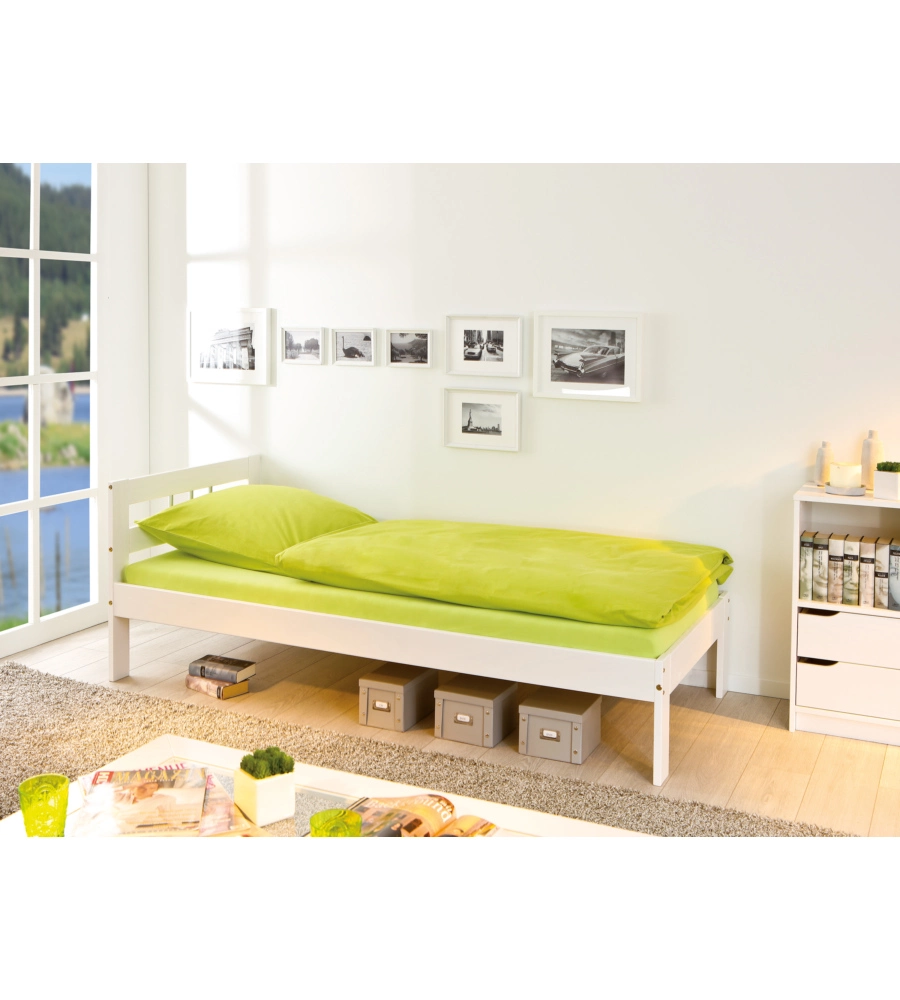 LETTO SINGOLO IN PINO MASSELLO BIANCO 96x206x72 CM