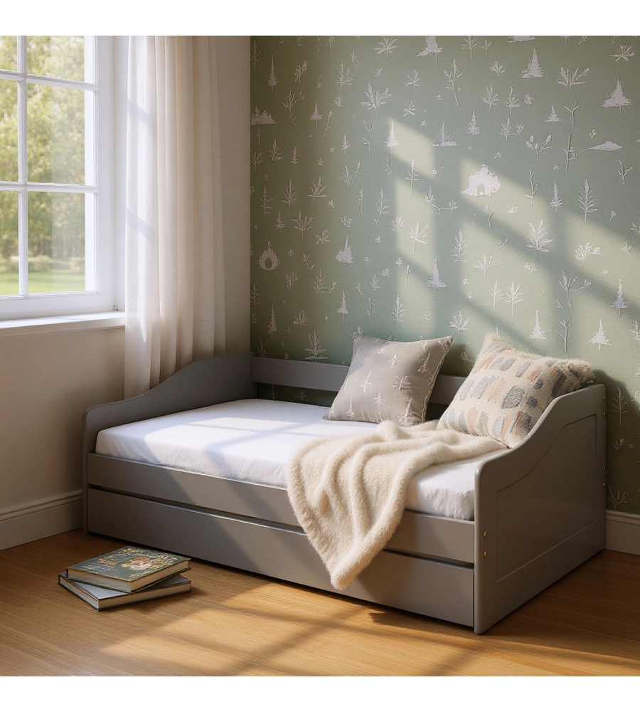 LETTO SINGOLO GRIGIO E LETTO ESTRAIBILE CON FUNZIONE DIVANO 97X208X62 CM