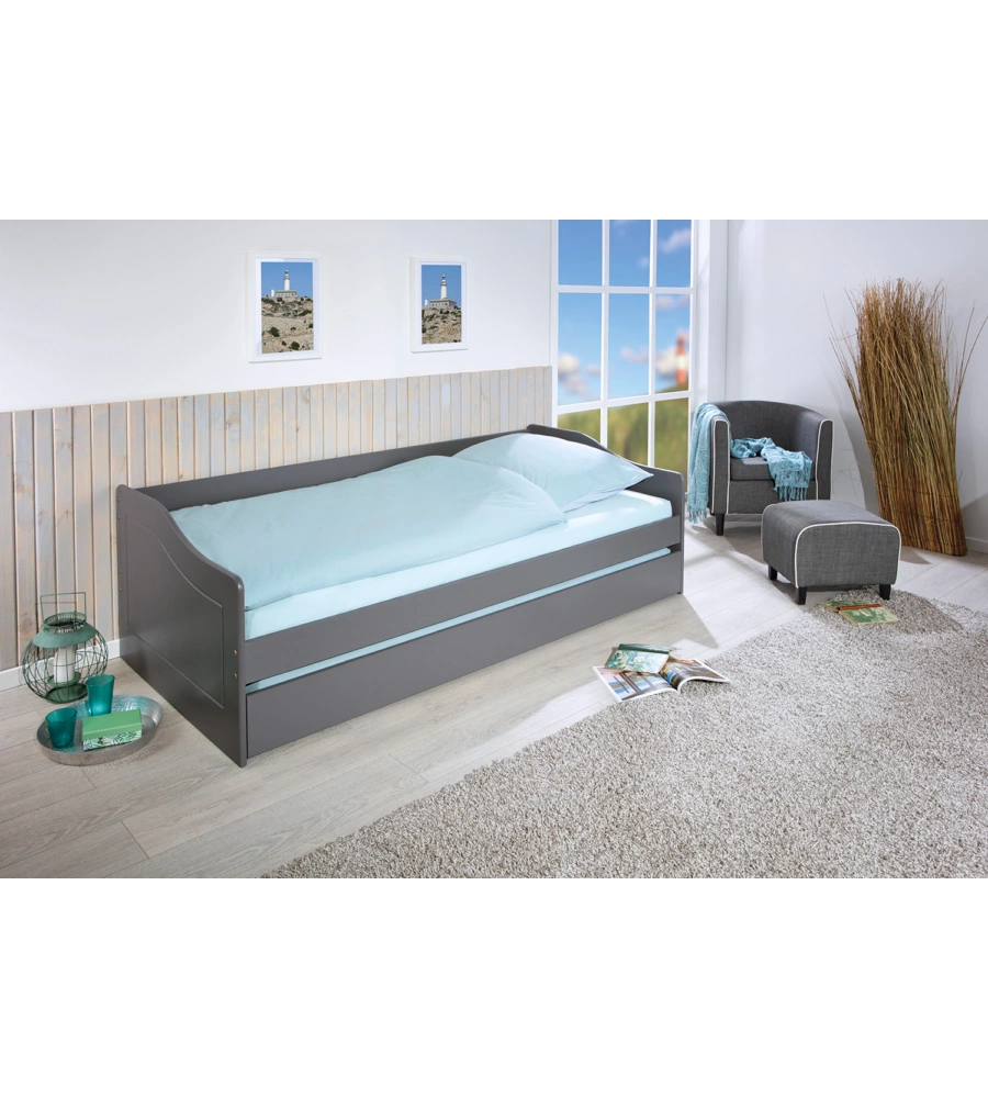 LETTO SINGOLO GRIGIO E LETTO ESTRAIBILE CON FUNZIONE DIVANO 97X208X62 CM