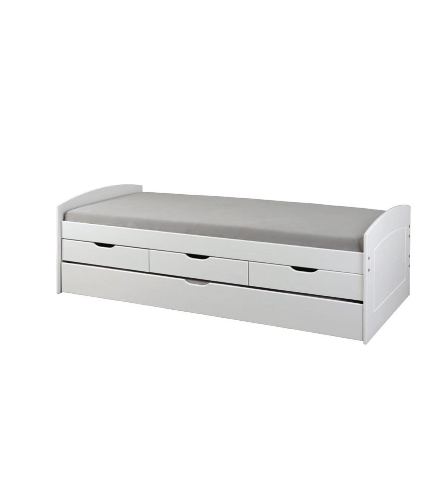 LETTO SINGOLO CON 3 CASSETTI E LETTO ESTRAIBILE IN PINO BIANCO 90X200 CM