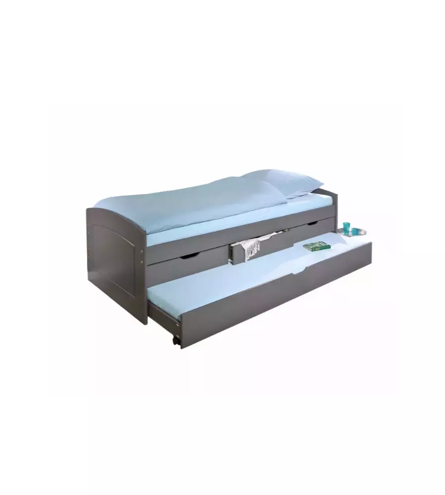 Doppio letto singolo con 3 cassetti grigio 90x200 cm