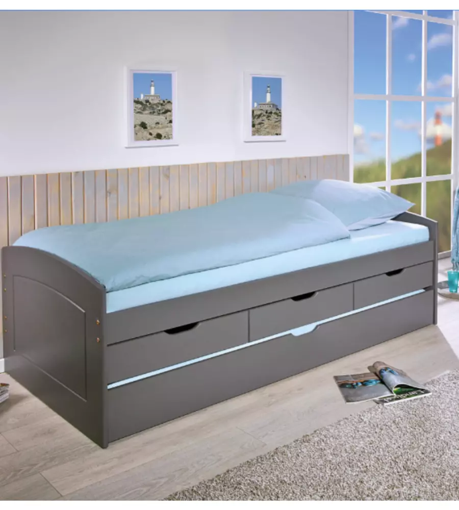 Doppio letto singolo con 3 cassetti grigio 90x200 cm