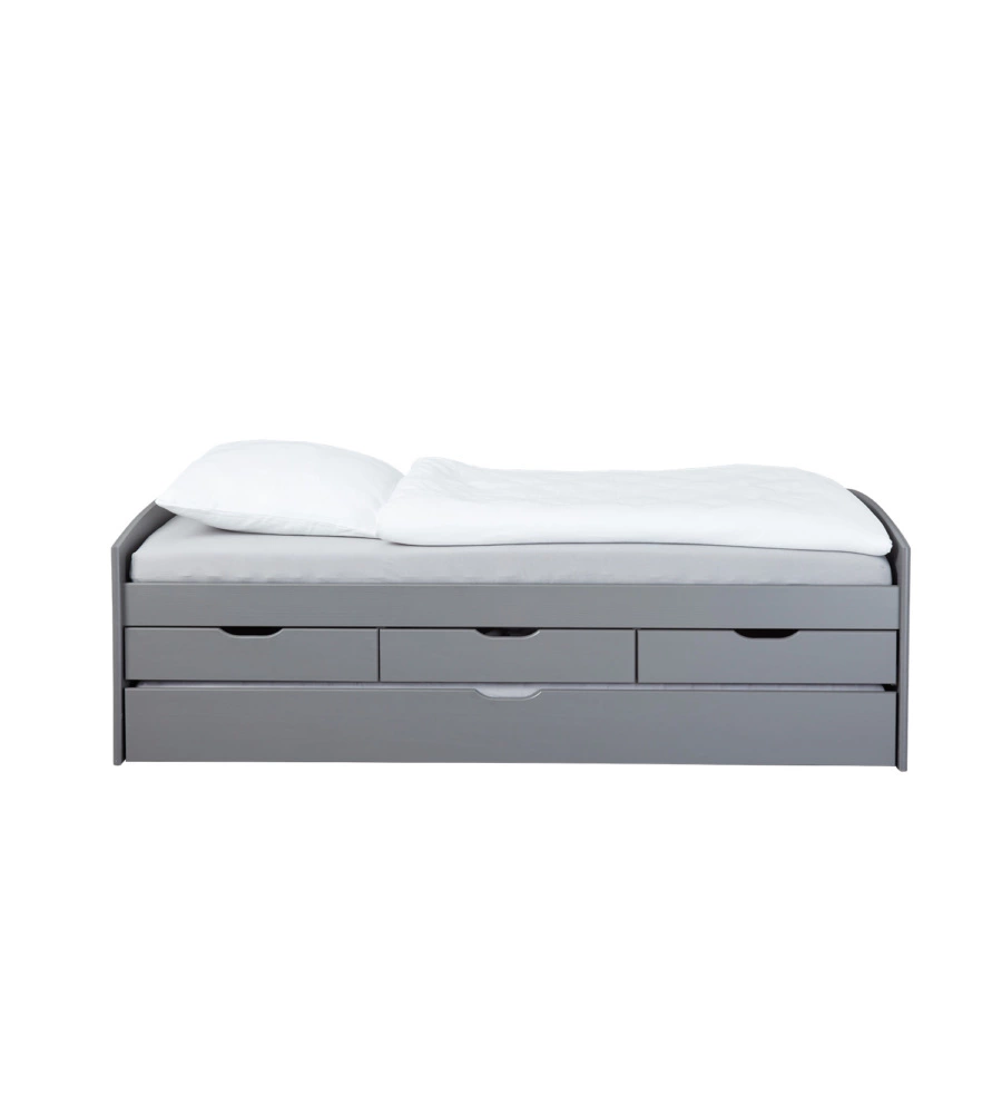 LETTO SINGOLO CON 3 CASSETTI E LETTO ESTRAIBILE IN PINO GRIGIO 90X200 CM