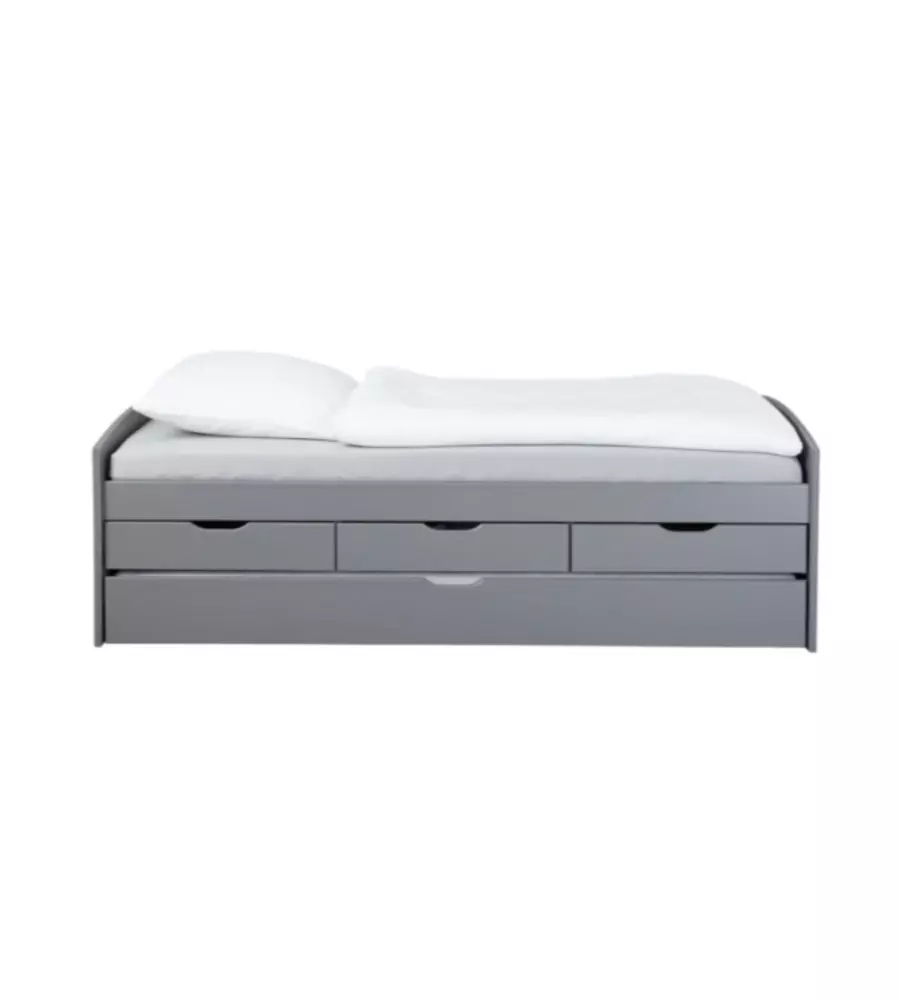 Doppio letto singolo con 3 cassetti grigio 90x200 cm
