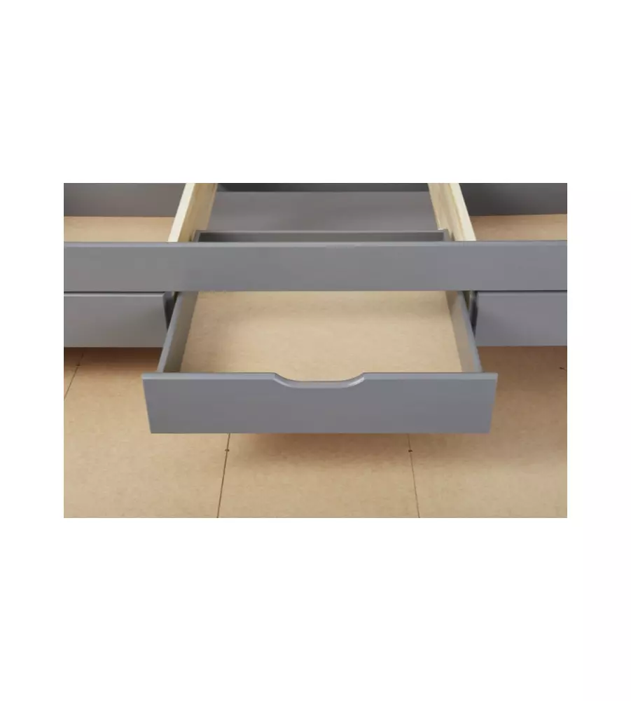 Doppio letto singolo con 3 cassetti grigio 90x200 cm