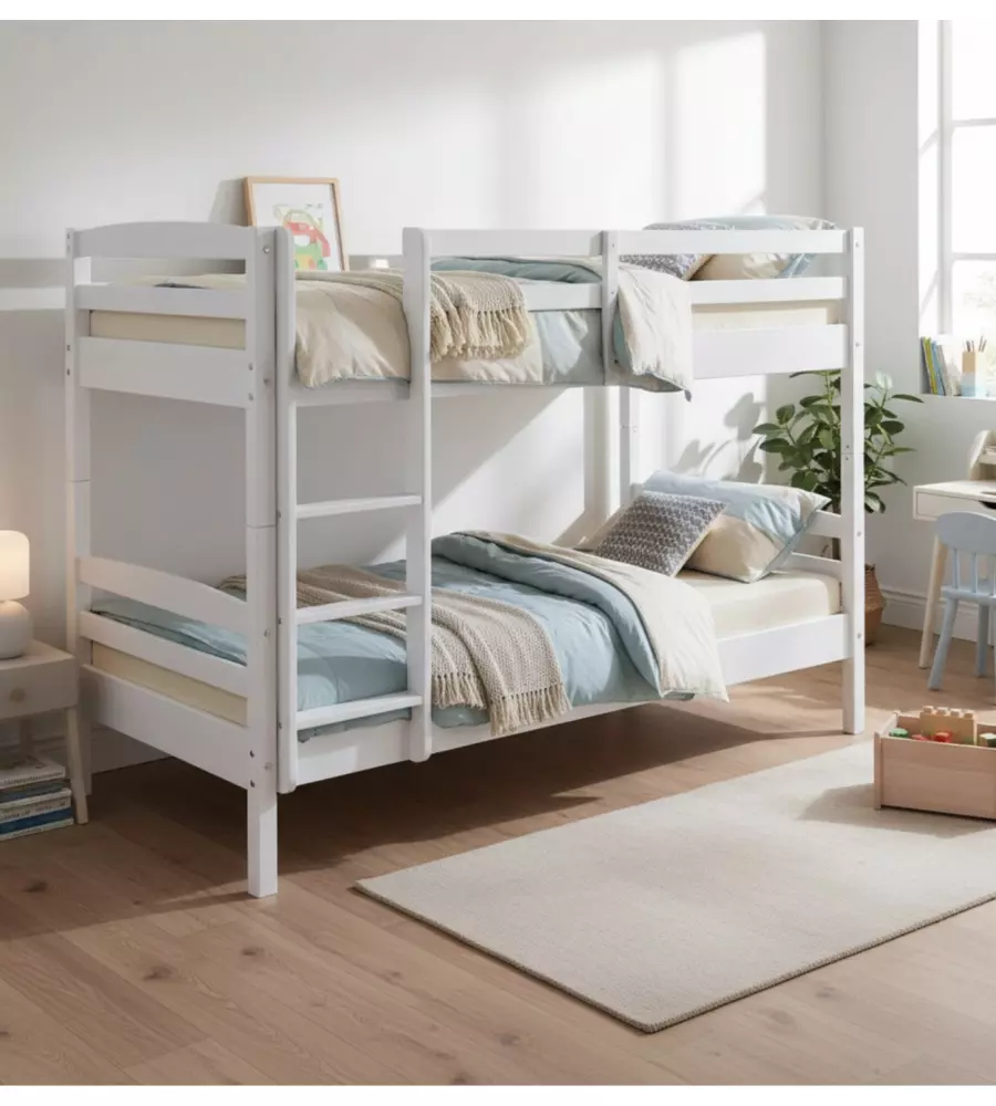 Letto a castello pino massello divisibile in 2 letti bianco 90x200 cm