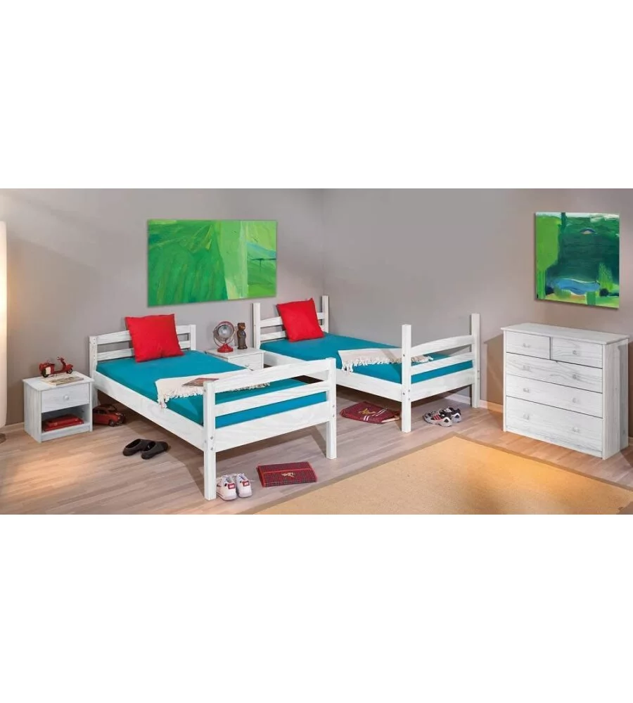 Letto a castello pino massello divisibile in 2 letti bianco 90x200 cm