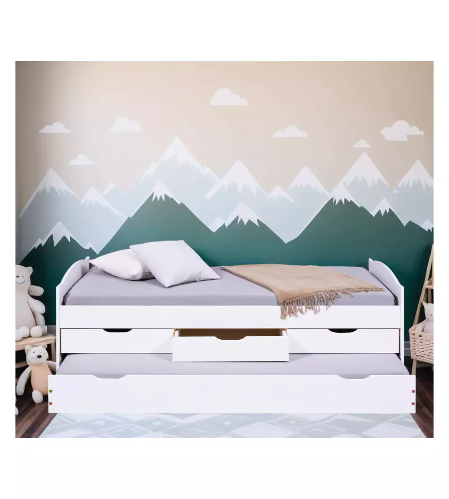 LETTO SINGOLO CON CASSETTI E SECONDO LETTO A SCOMPARSA "ULLI" 98x205x63 CM