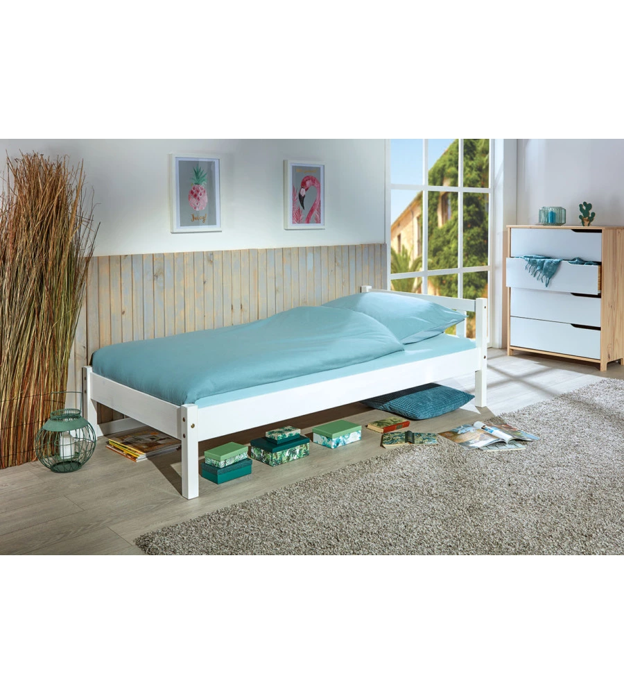LETTO SINGOLO IN PINO MASSELLO BIANCO 90X190 CM