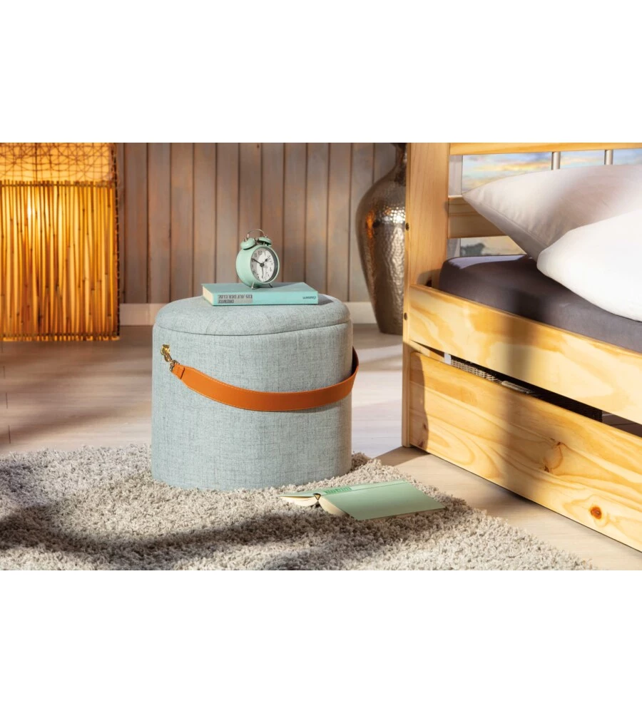 POUF GRIGIO CON CONTENITORE E MANIGLIA IN ECOPELLE, 42X30X36CM