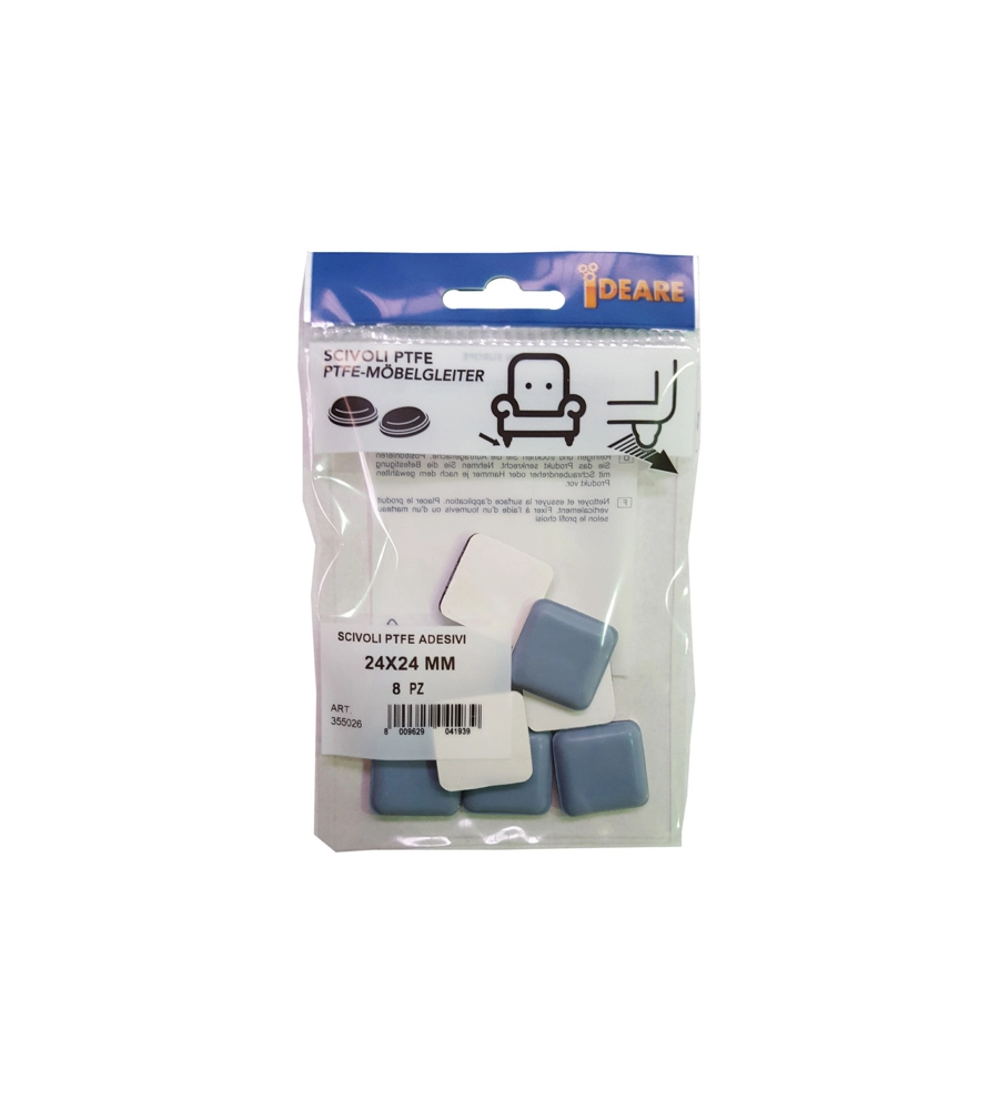 SCIVOLI PTFE ADESIVI QUADRATI 24 X 24 MM. - GRIGIO - 8 PZ.