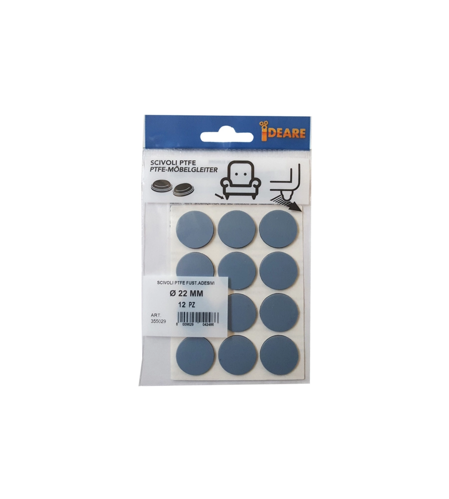 SCIVOLI PTFE ADESIVI TONDI FUSTELLATI Ø 22 MM. - GRIGIO - 12 PZ.